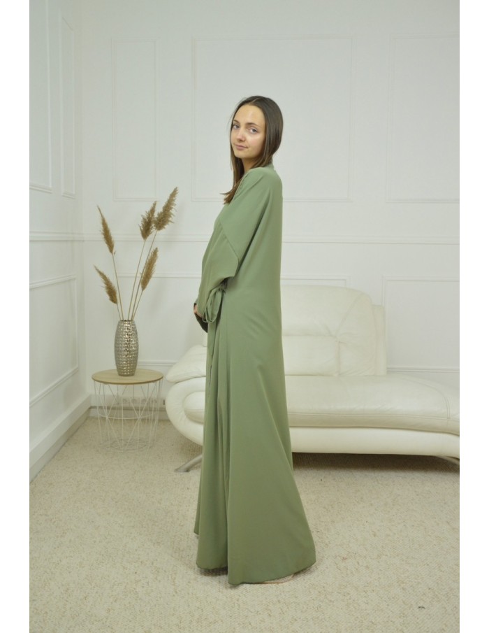 ROBE CACHE-COEUR À BORDURES ARGENTÉES KIMONO KAKI FEMME - Accueil