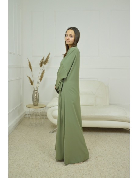 ROBE CACHE-COEUR À BORDURES ARGENTÉES KIMONO KAKI FEMME - Accueil