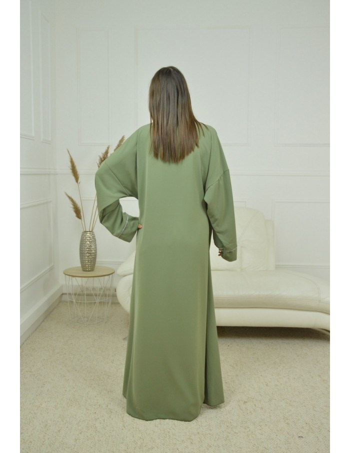 ROBE CACHE-COEUR À BORDURES ARGENTÉES KIMONO KAKI FEMME - Accueil