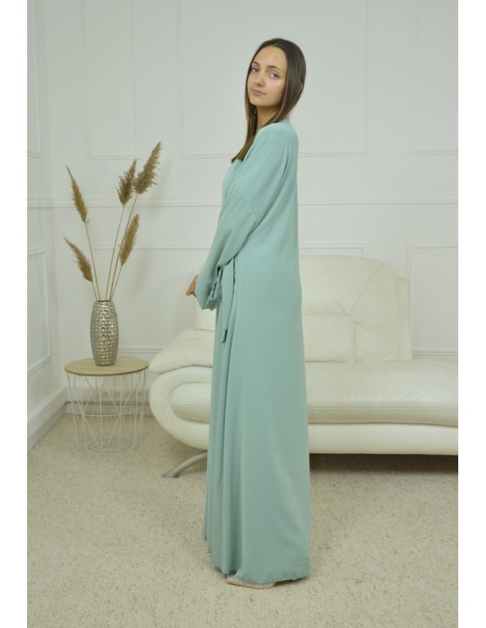 ROBE CACHE-COEUR À BORDURES ARGENTÉES KIMONO VERT D'EAU FEMME - Accueil