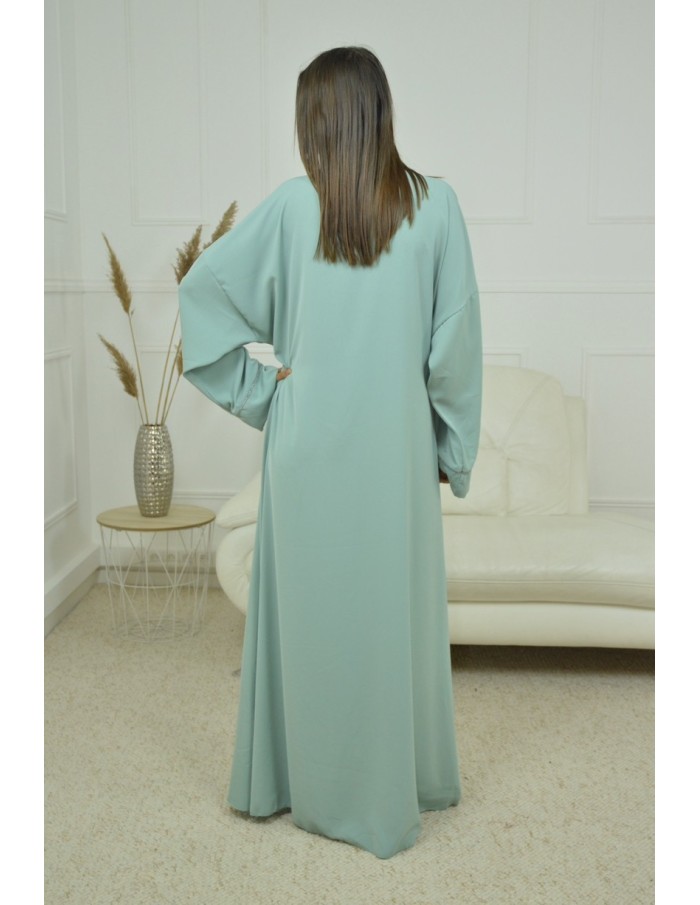 ROBE CACHE-COEUR À BORDURES ARGENTÉES KIMONO VERT D'EAU FEMME - Accueil