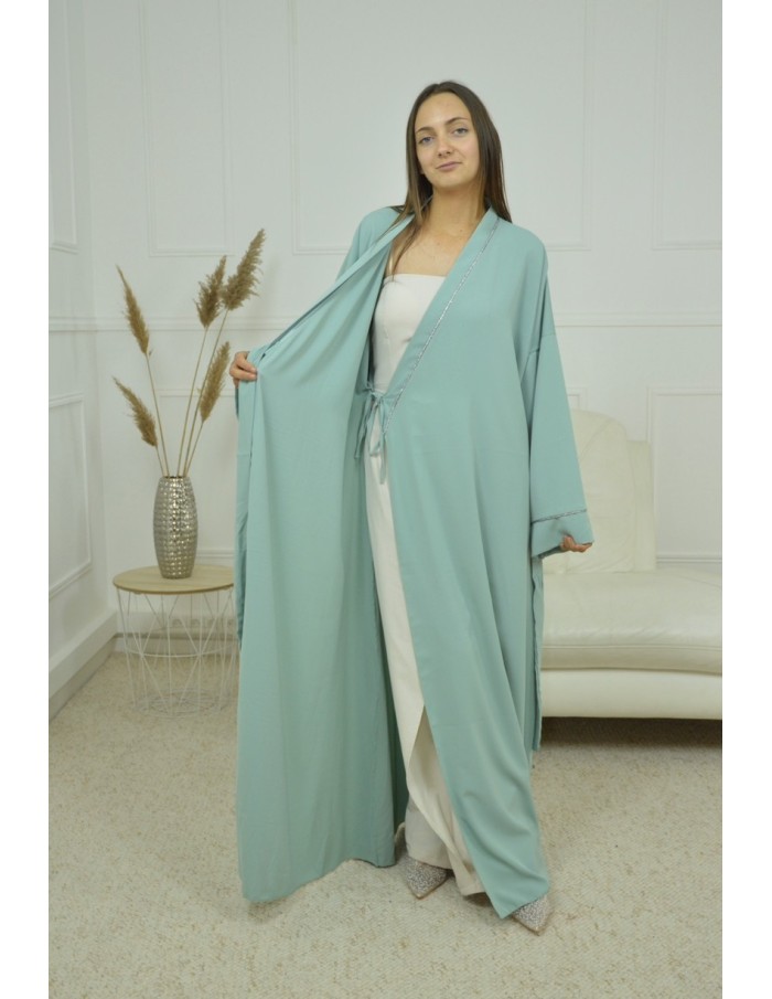 ROBE CACHE-COEUR À BORDURES ARGENTÉES KIMONO VERT D'EAU FEMME - Accueil