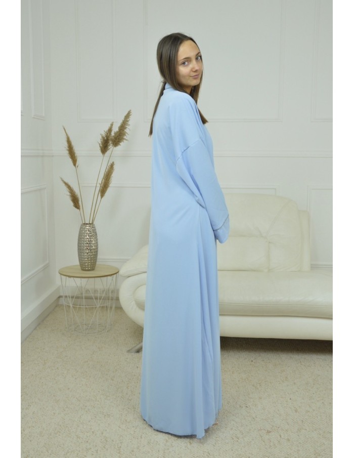 ROBE CACHE-COEUR À BORDURES ARGENTÉES KIMONO BLEU CIEL FEMME - Accueil