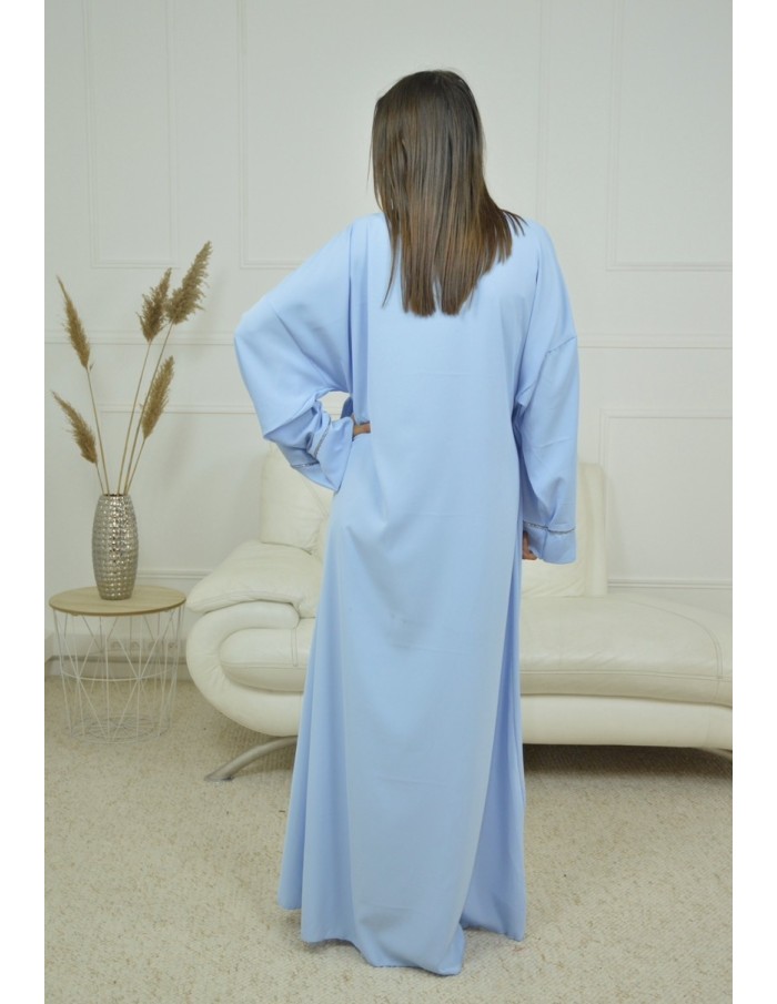 ROBE CACHE-COEUR À BORDURES ARGENTÉES KIMONO BLEU CIEL FEMME - Accueil