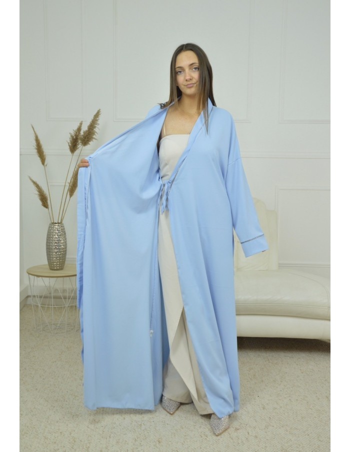 ROBE CACHE-COEUR À BORDURES ARGENTÉES KIMONO BLEU CIEL FEMME - Accueil