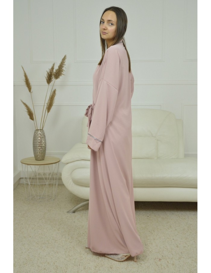 ROBE CACHE-COEUR À BORDURES ARGENTÉES KIMONO ROSE CLAIR FEMME - Accueil