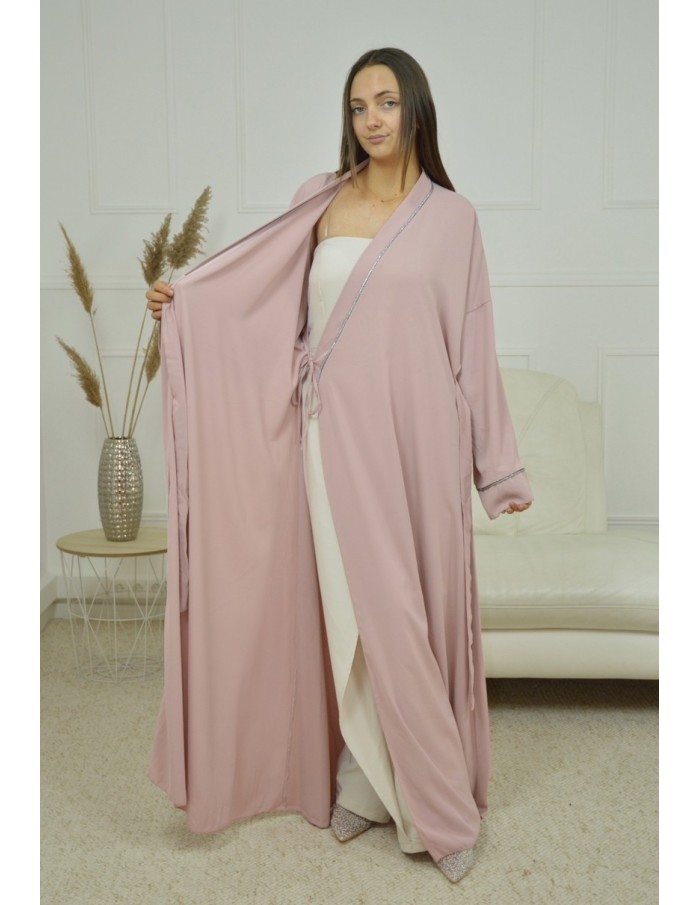 ROBE CACHE-COEUR À BORDURES ARGENTÉES KIMONO ROSE CLAIR FEMME - Accueil