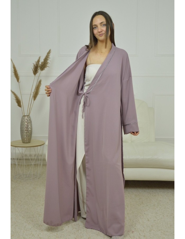 ROBE CACHE-COEUR À BORDURES ARGENTÉES KIMONO LILA FEMME - Accueil