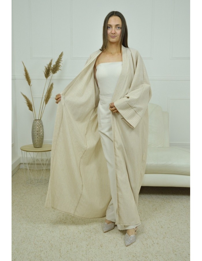 KIMONO A RAYURE BEIGE FEMME - Accueil
