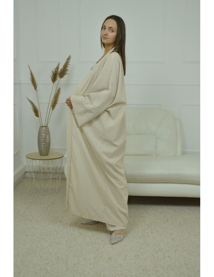 KIMONO A RAYURE BEIGE FEMME - Accueil