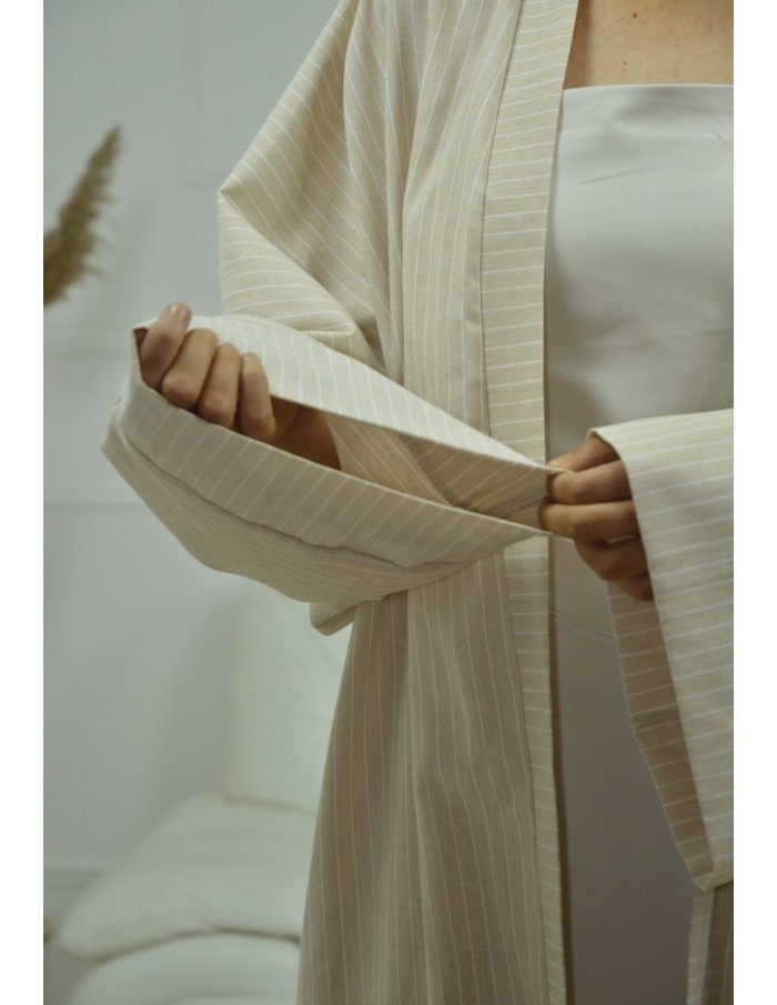 KIMONO A RAYURE BEIGE FEMME - Accueil