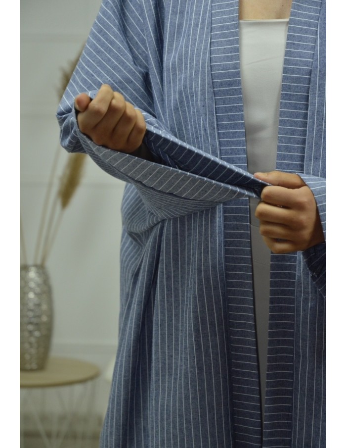 KIMONO A RAYURE BLEU JEANS FEMME - Accueil