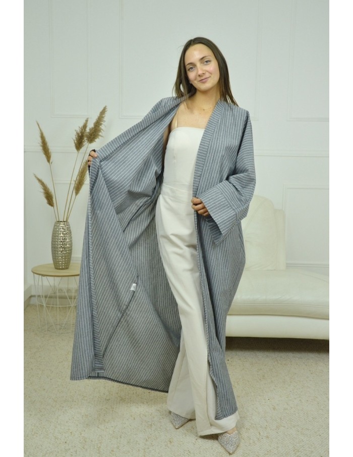 KIMONO A RAYURE GRIS FEMME - Accueil