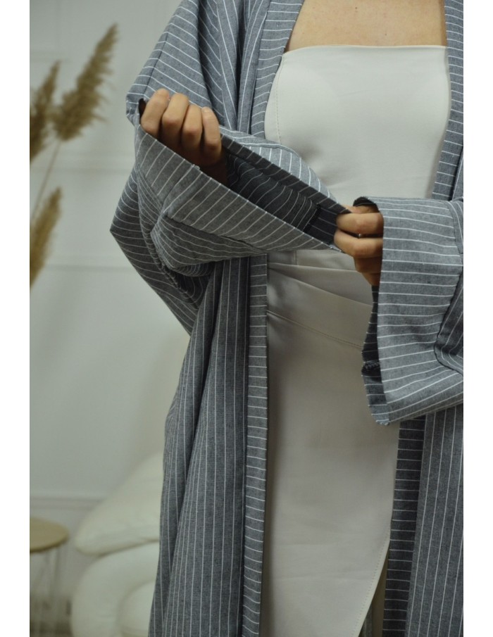 KIMONO A RAYURE GRIS FEMME - Accueil