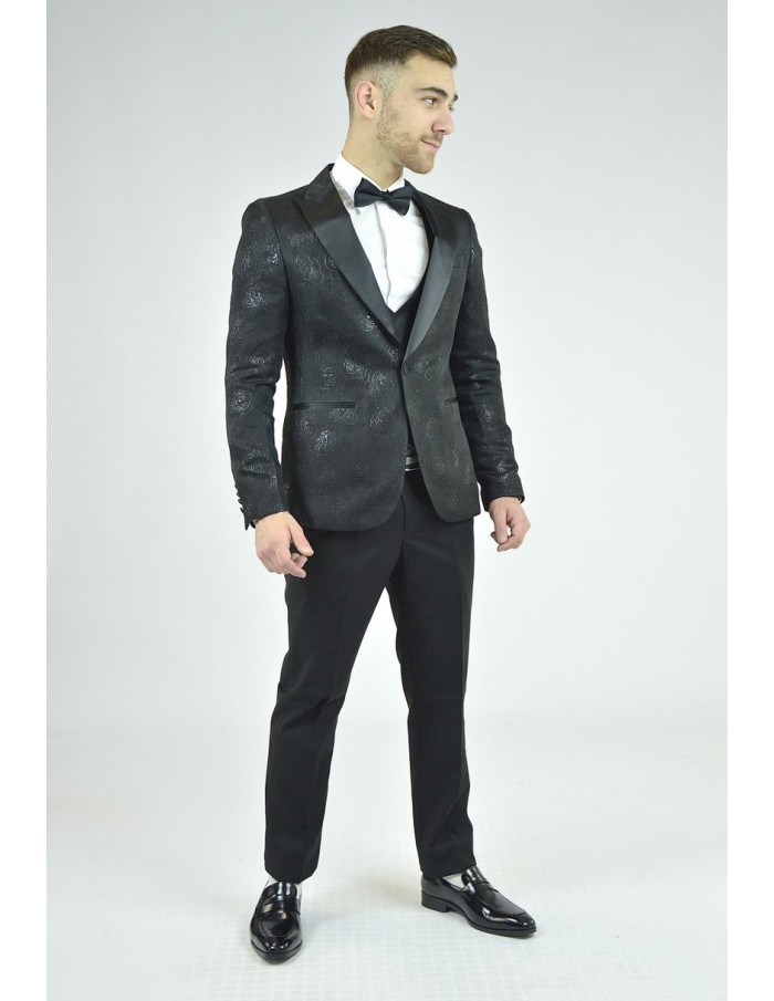 Ensemble costume 3 pièces noir à motif - homme - Accueil