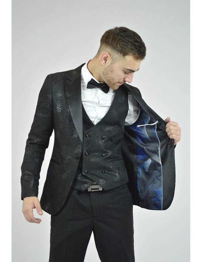 Ensemble costume 3 pièces noir à motif - homme - Accueil