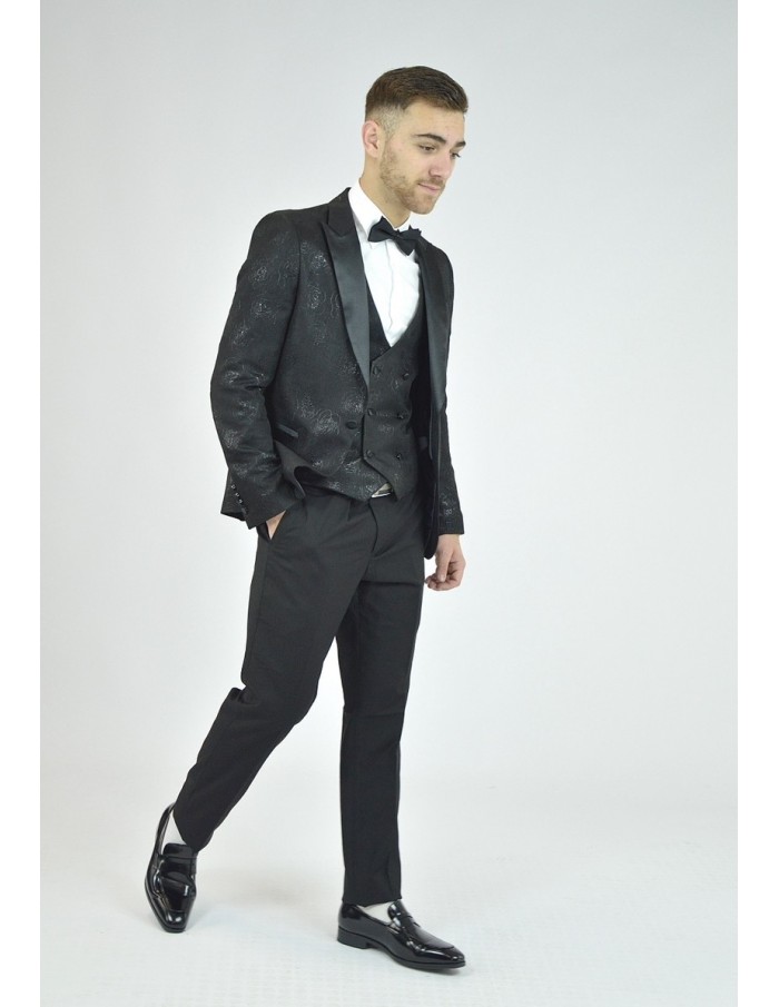 Ensemble costume 3 pièces noir à motif - homme - Accueil