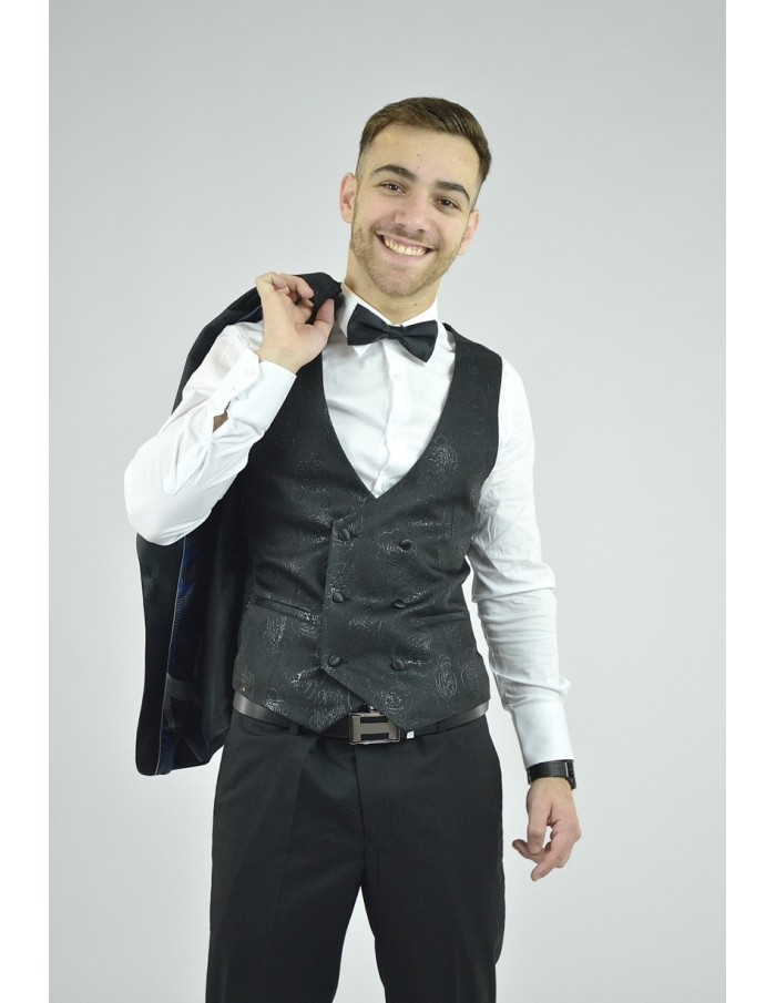 Ensemble costume 3 pièces noir à motif - homme - Accueil