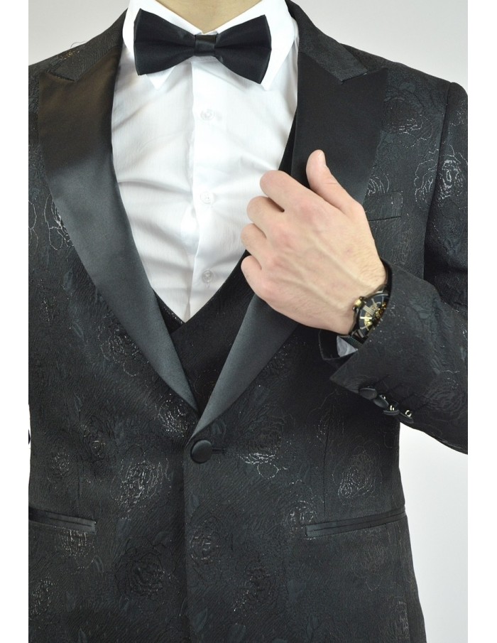 Ensemble costume 3 pièces noir à motif - homme - Accueil