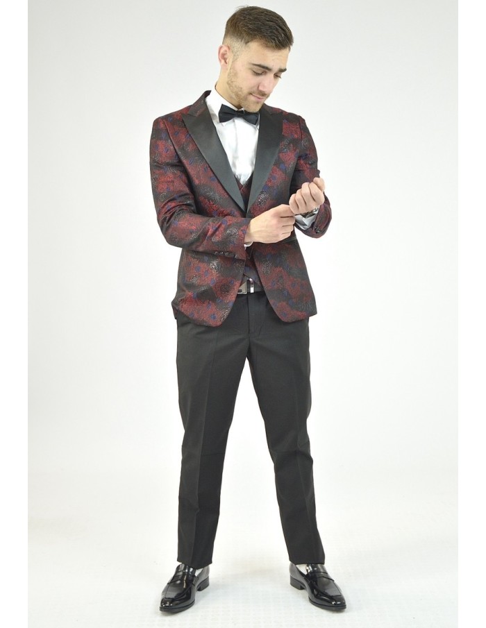 Ensemble costume 3 pièces rouge à motif - homme - Accueil