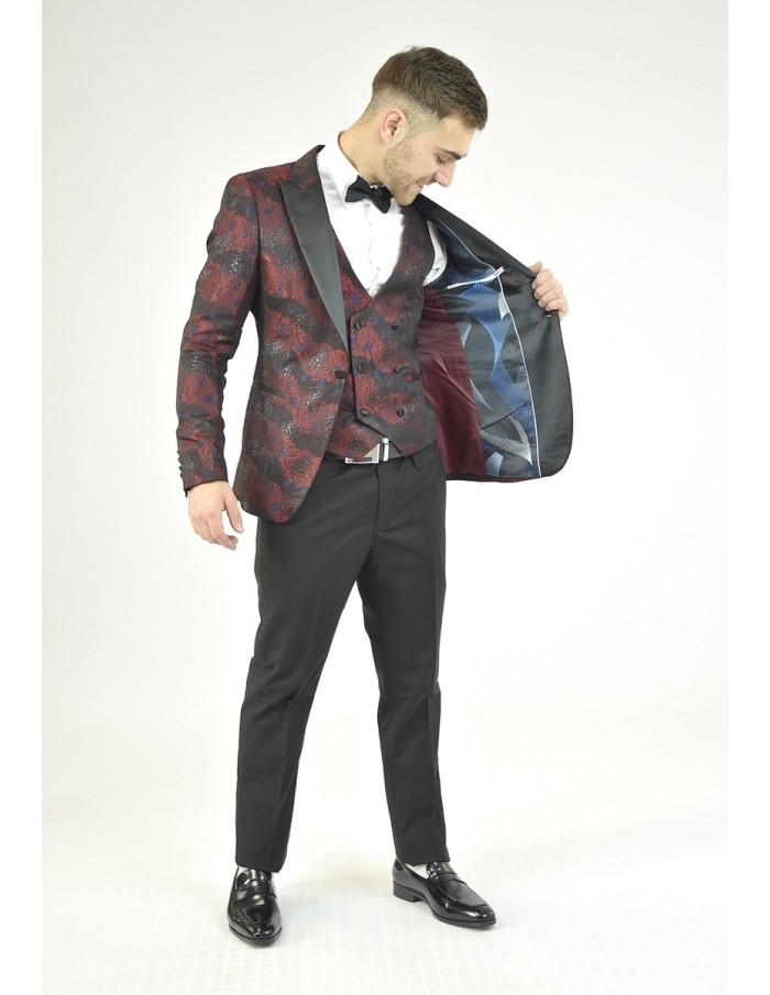 Ensemble costume 3 pièces rouge à motif - homme - Accueil