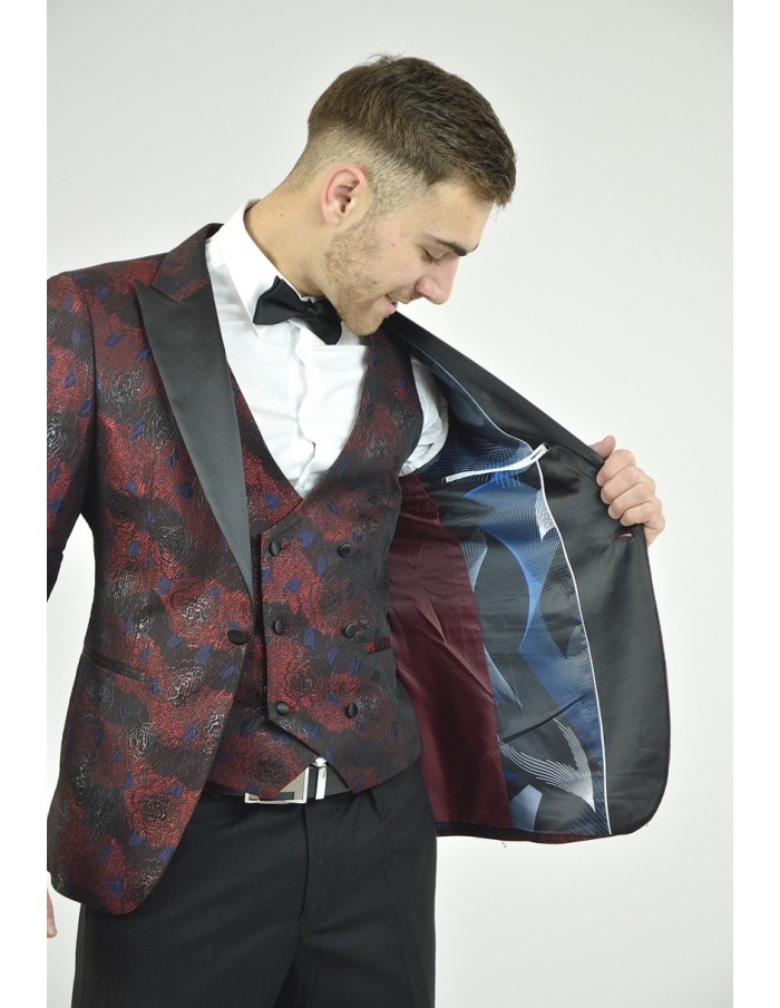 Ensemble costume 3 pièces rouge à motif - homme - Accueil