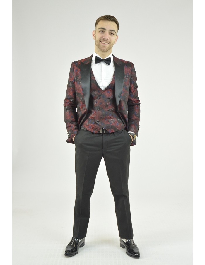 Ensemble costume 3 pièces rouge à motif - homme - Accueil