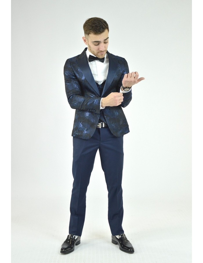 Ensemble costume 3 pièces bleu à motif - homme - Accueil
