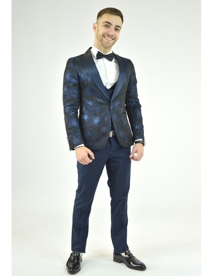 Ensemble costume 3 pièces bleu à motif - homme - Accueil