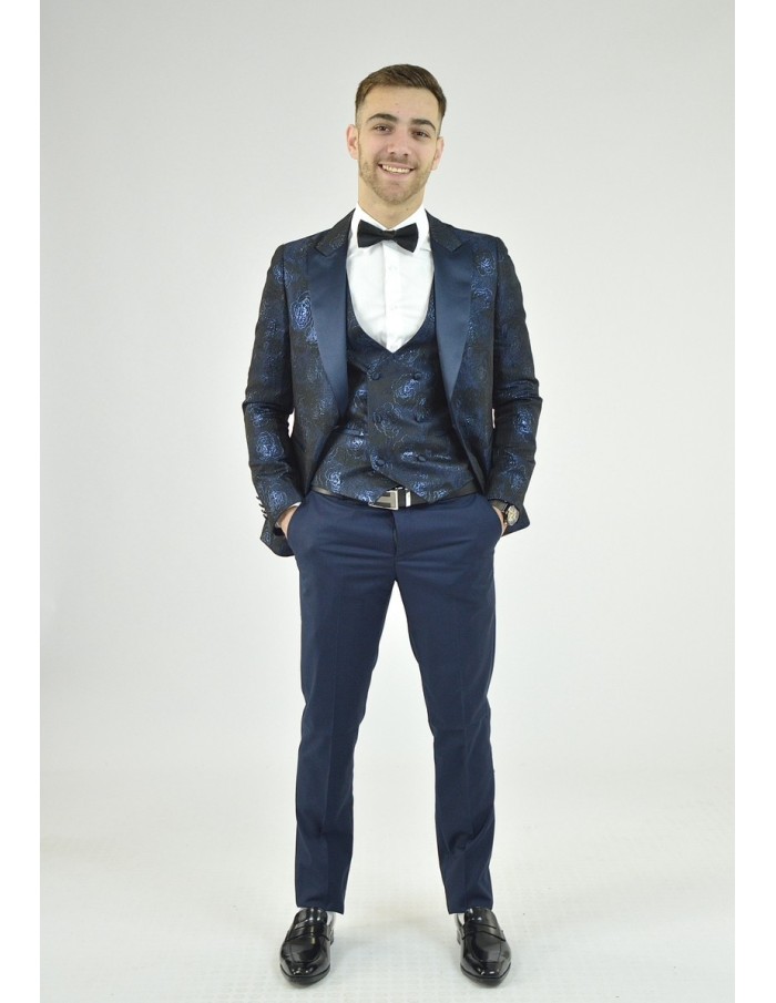 Ensemble costume 3 pièces bleu à motif - homme - Accueil