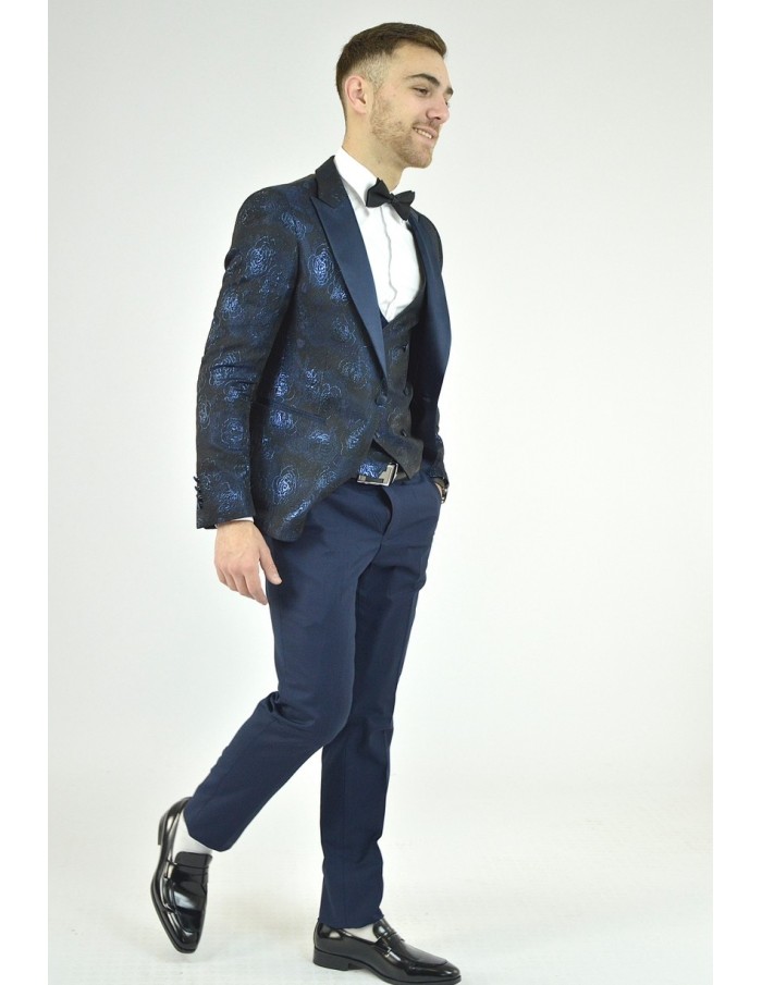 Ensemble costume 3 pièces bleu à motif - homme - Accueil