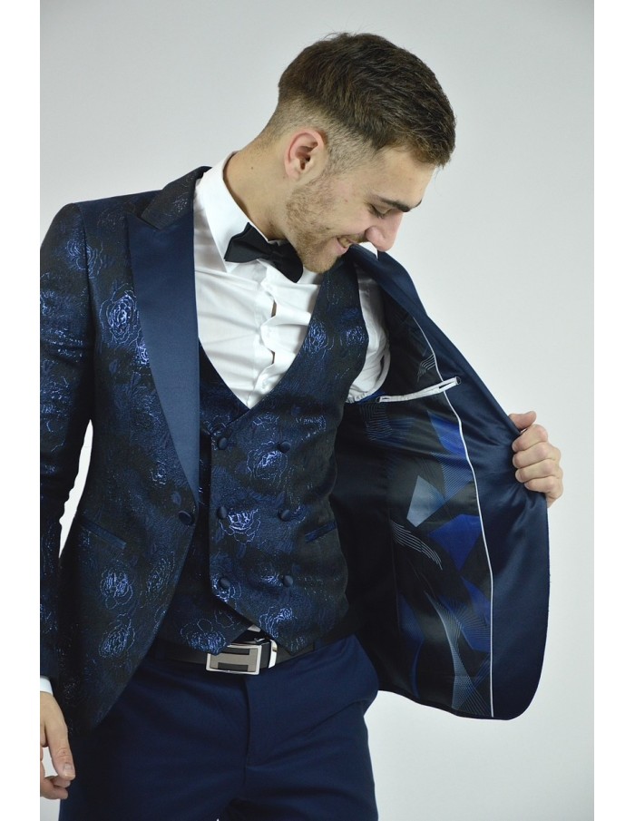 Ensemble costume 3 pièces bleu à motif - homme - Accueil