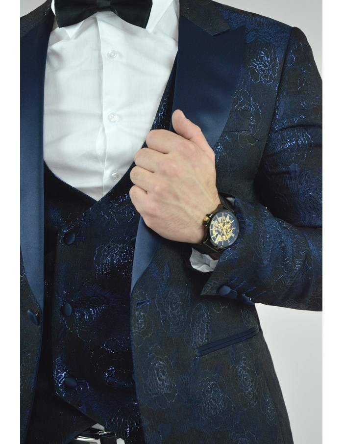 Ensemble costume 3 pièces bleu à motif - homme - Accueil
