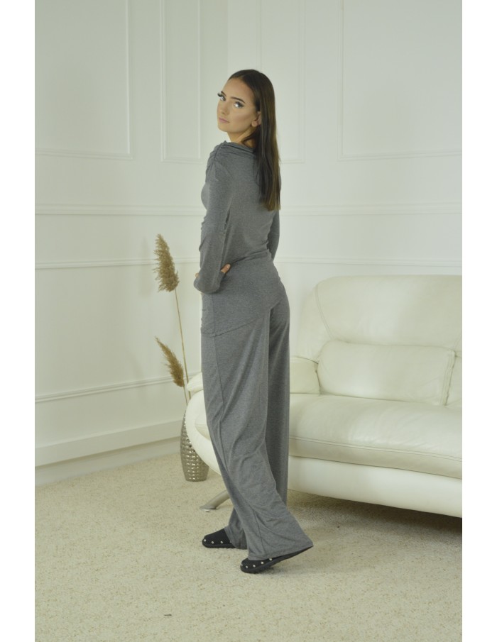 ensemble 2 pièces haut asymétrique pantalon fluide femme - gris foncé - Accueil
