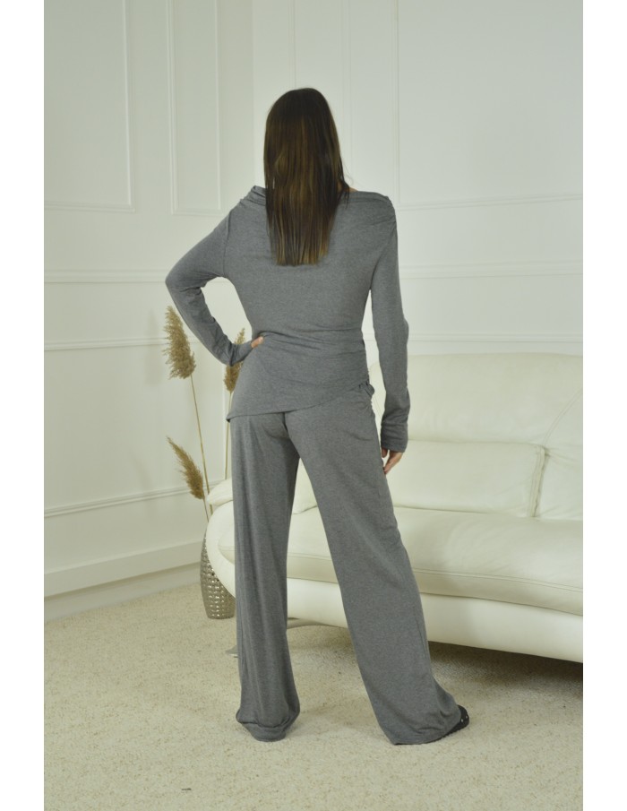 ensemble 2 pièces haut asymétrique pantalon fluide femme - gris foncé - Accueil