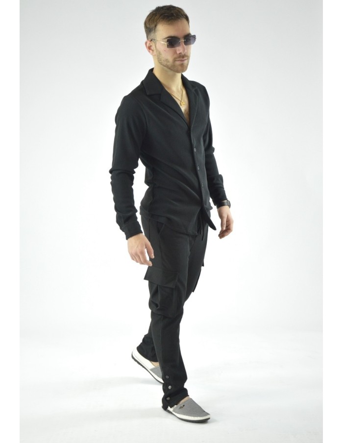 ensemble 2 pièces chemise et pantalon cargot homme- noir JOHN H - Accueil