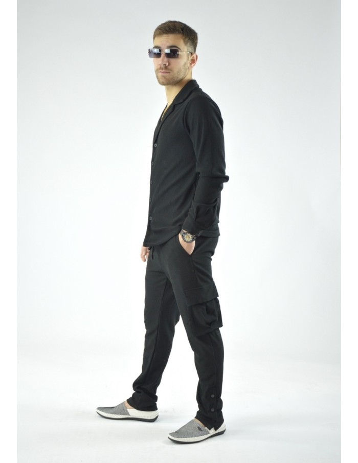 ensemble 2 pièces chemise et pantalon cargot homme- noir JOHN H - Accueil