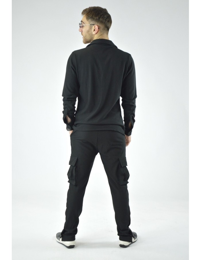 ensemble 2 pièces chemise et pantalon cargot homme- noir JOHN H - Accueil