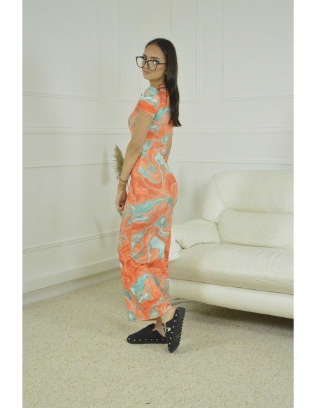 ROBE LONGUE MOTIF MARBRE - FEMME - ORANGE - Accueil