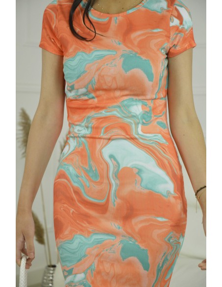 ROBE LONGUE MOTIF MARBRE - FEMME - ORANGE - Accueil