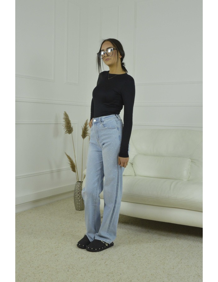 JEANS COUPE DROITE PERLE -FEMME-BLEU CLAIR - Accueil