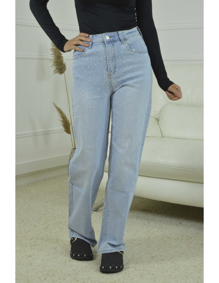 JEANS COUPE DROITE PERLE -FEMME-BLEU CLAIR - Accueil