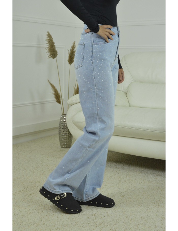 JEANS COUPE DROITE PERLE -FEMME-BLEU CLAIR - Accueil