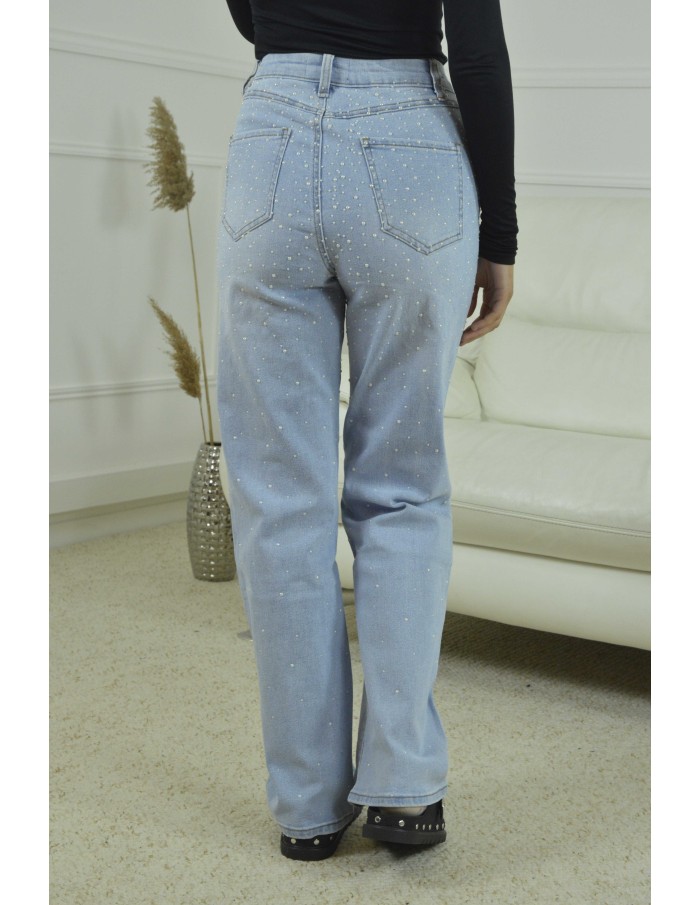 JEANS COUPE DROITE PERLE -FEMME-BLEU CLAIR - Accueil