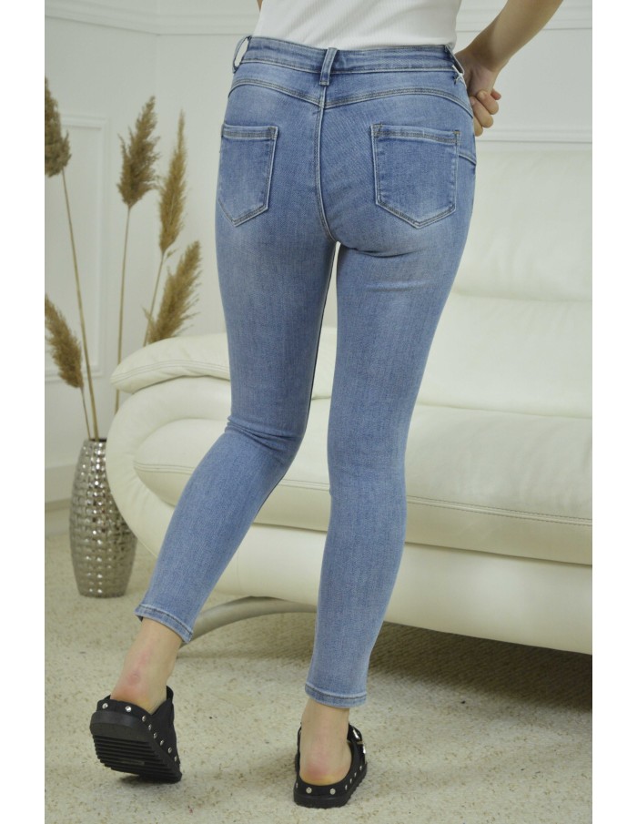 JEANS SLIM PERLE PUSH UP -FEMME- BLEU - Accueil