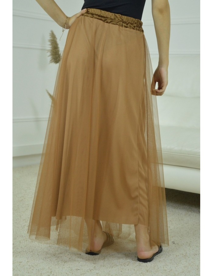 jupe longue en tulle - femme - marron - Accueil