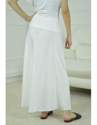 JUPE SATINE UNI- FEMME- BLANC