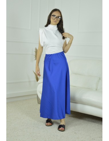 JUPE SATINE UNI- FEMME- BLEU