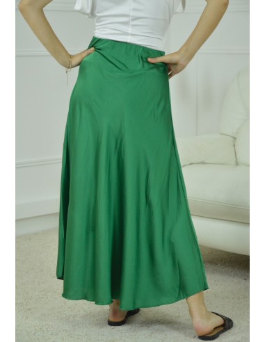 JUPE SATINE UNI- FEMME- VERT