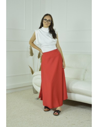 JUPE SATINE UNI- FEMME- ROUGE